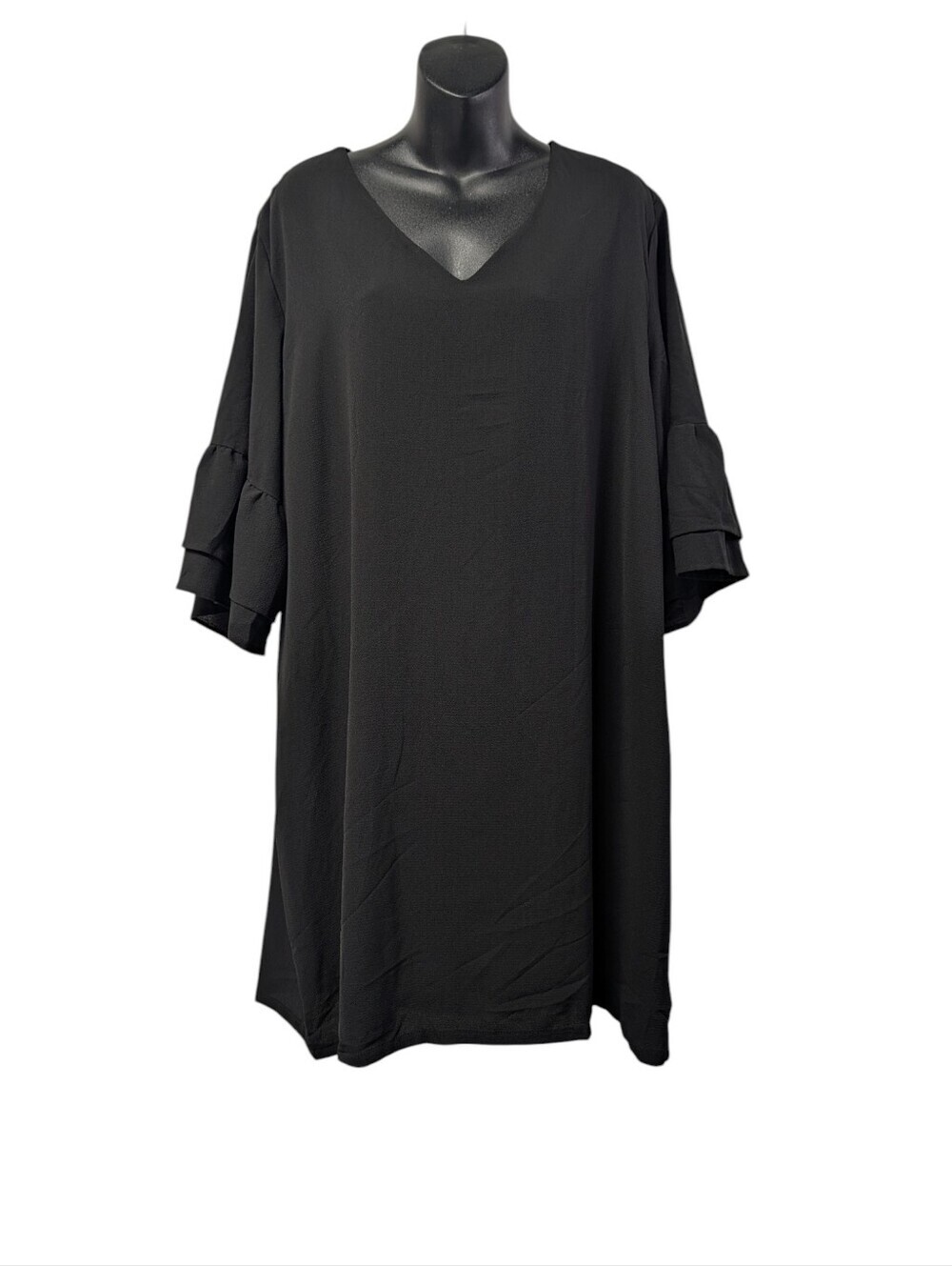 Belongsci Women's Plus Size 3XL Black V-Neck Ruffle Sleeve Shift Dress NWT